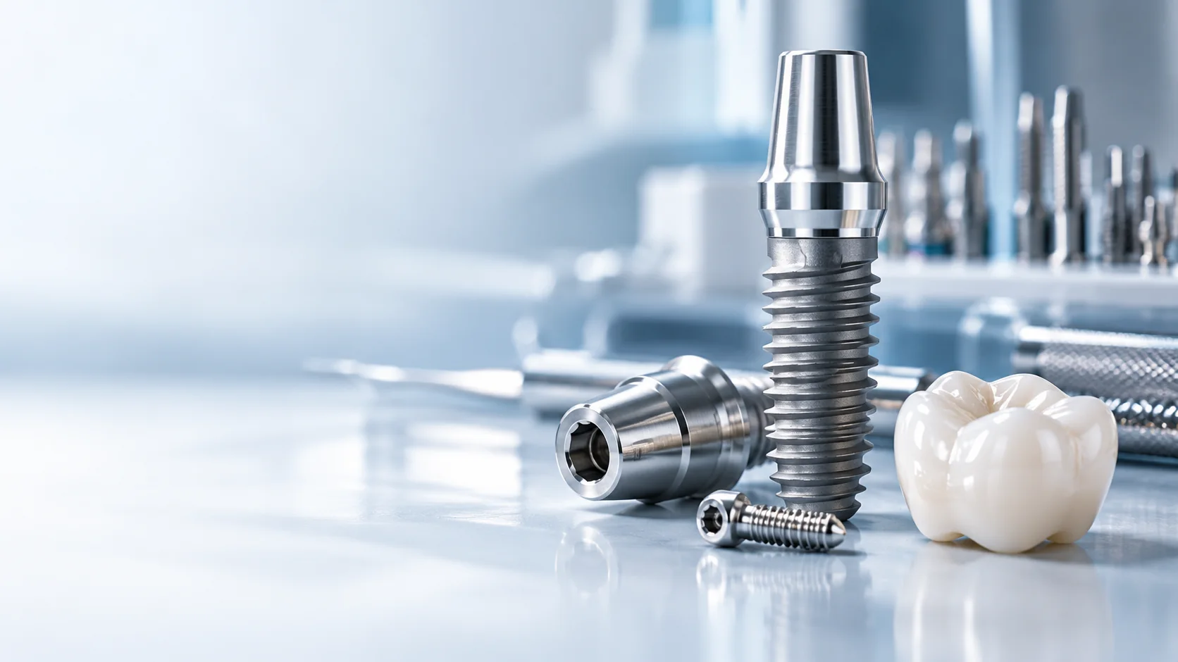 Dental implant, abutment ve implant üstü diş protezi bileşenleri